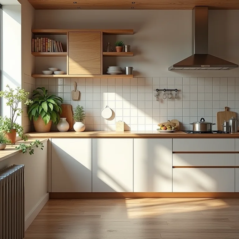 Cozinha com ladrilhos em estilo retrô e moderno