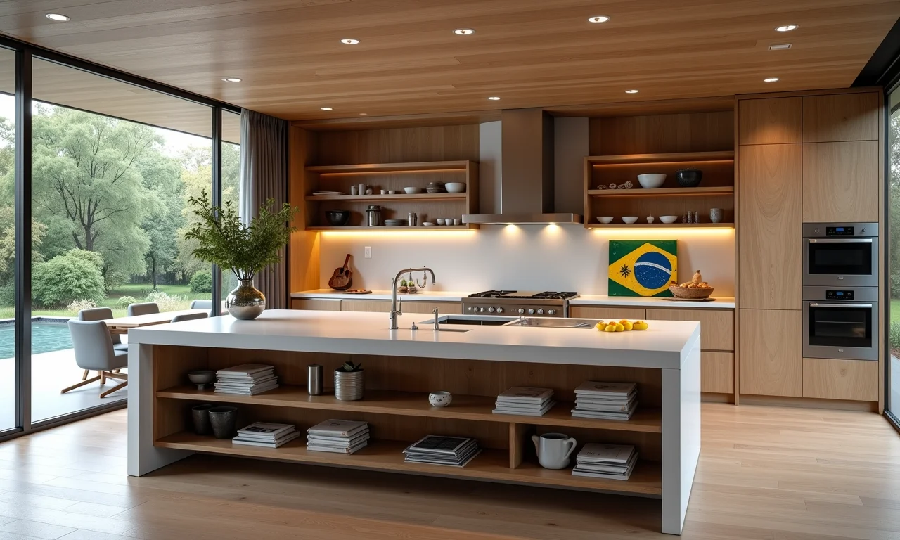 Cozinha em U com península que amplia a área de trabalho e armazenamento.