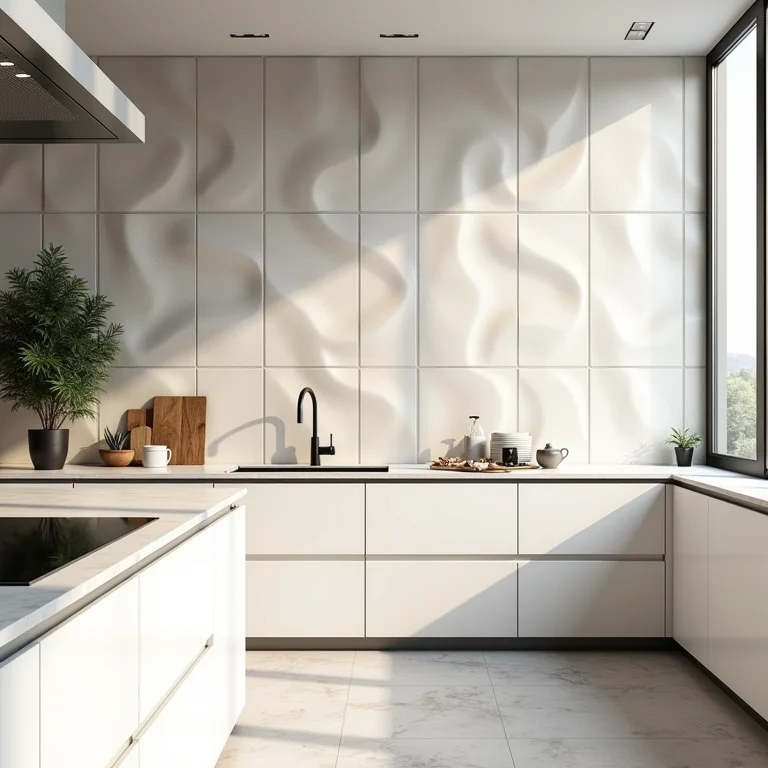 Cozinha moderna com ladrilhos 3D