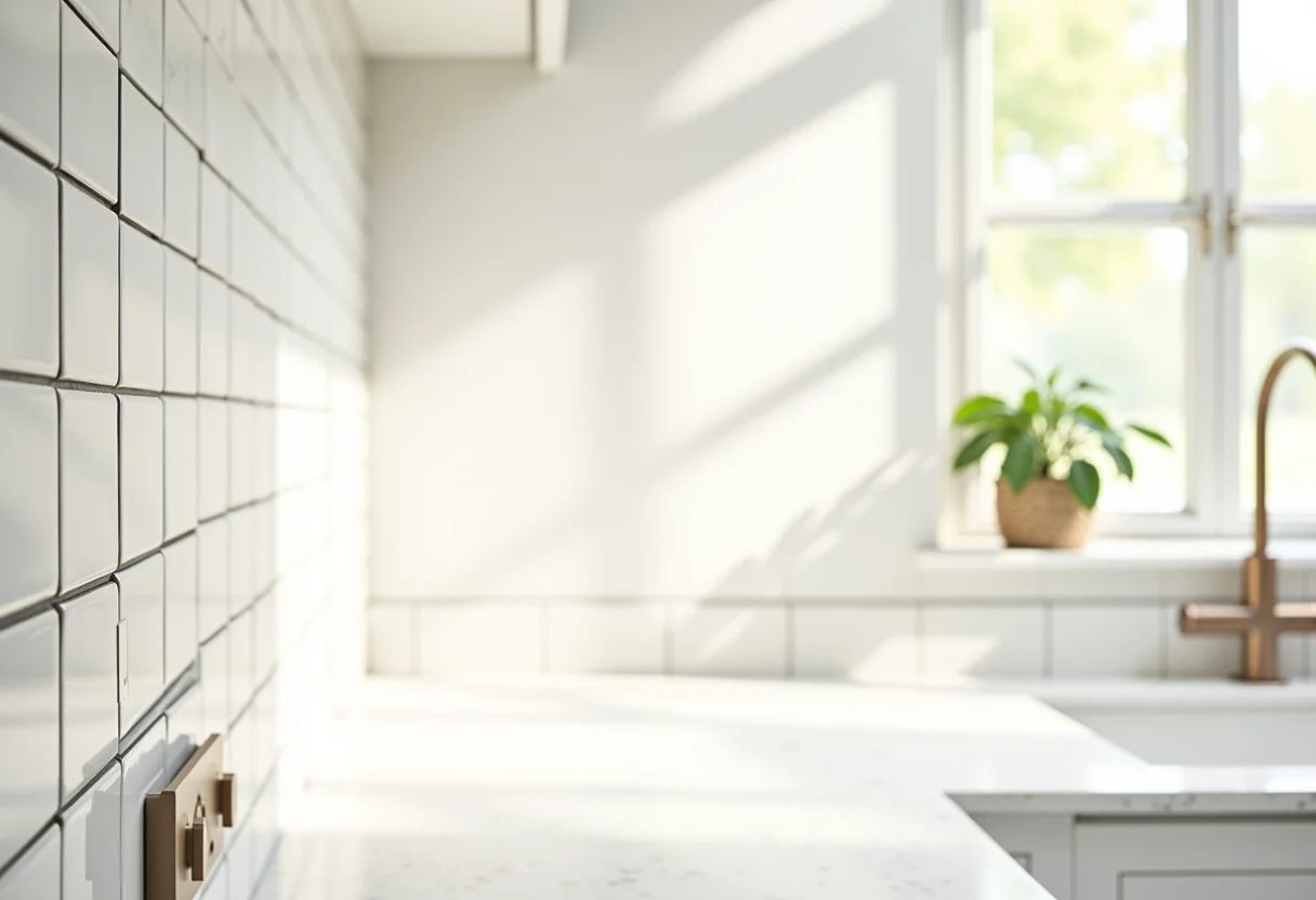 Cozinha moderna com parede de ladrilho vibrante