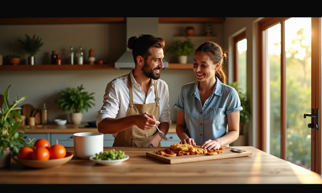 Cozinha rústica com bancada de madeira, transmitindo aconchego e rusticidade.
