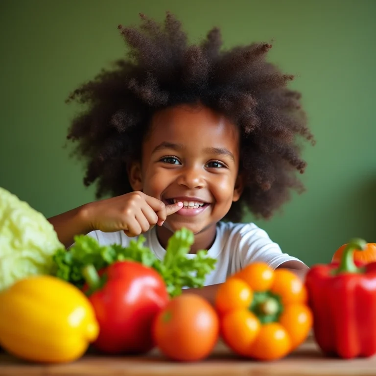 Criança escolhendo vegetais frescos para receita