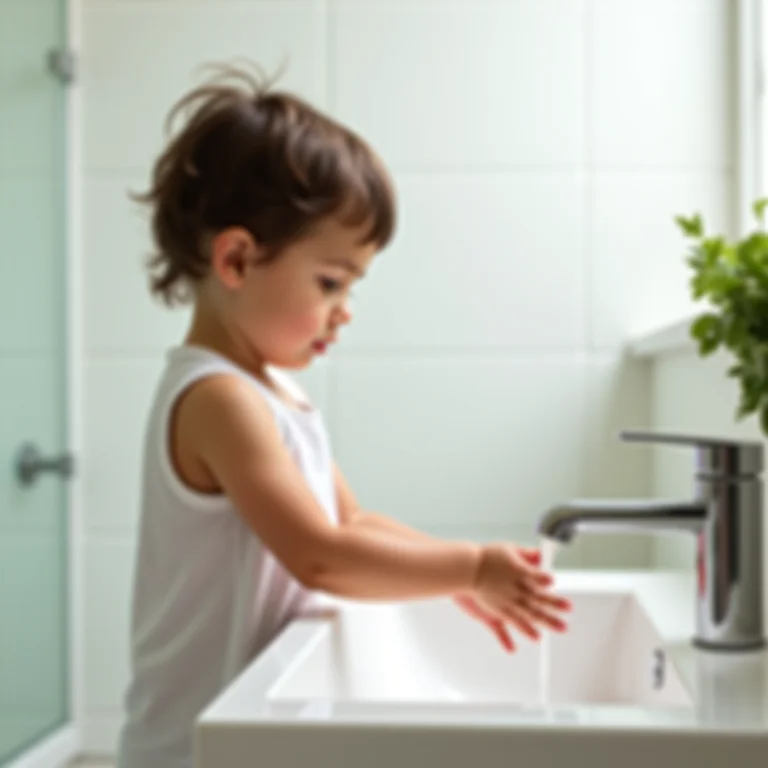 Criança lavando as mãos antes de cozinhar