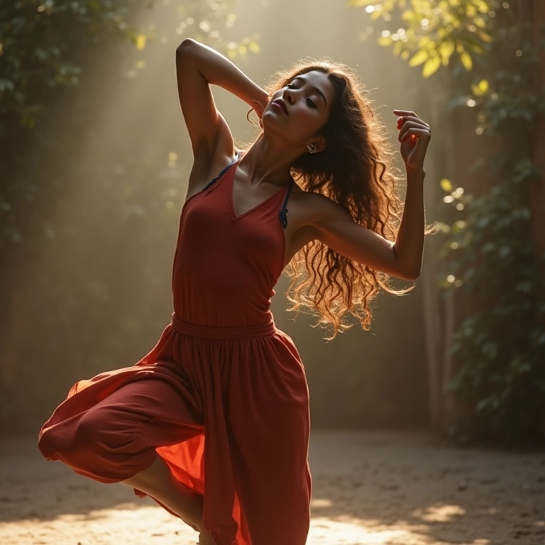 Dançarina improvisando movimentos, despertando a criatividade.