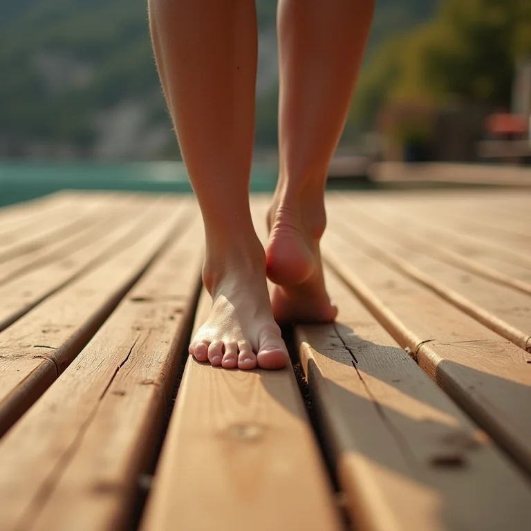 Deck de madeira que proporciona charme e conforto aos pés.