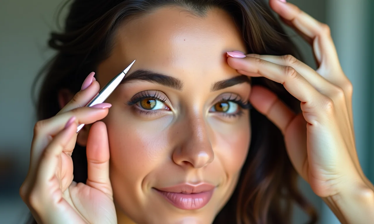 Definindo o formato das sobrancelhas com pinça.