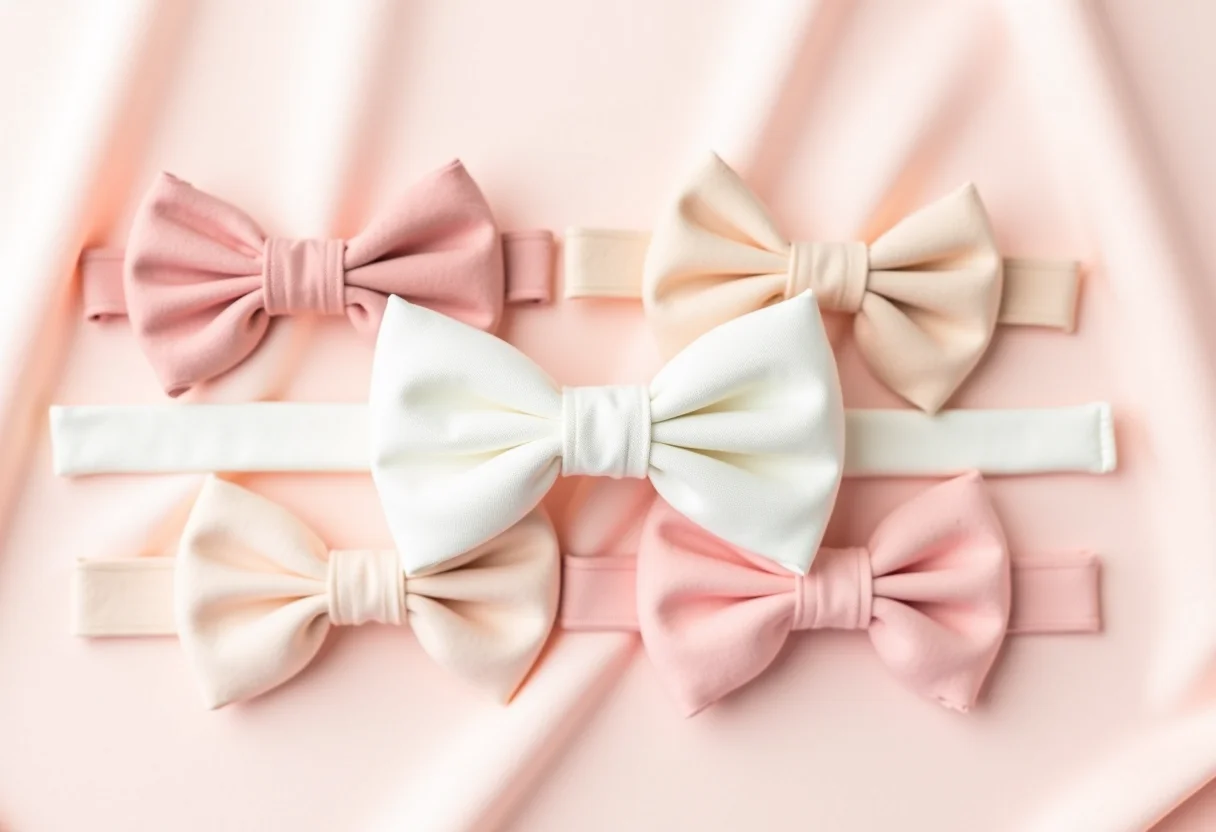 Delicados laços para tiaras de bebê em composição minimalista