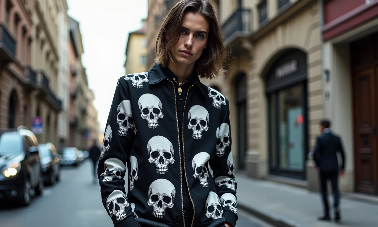 Design de moda vanguardista de Alexandre Herchcovitch com estampa de caveira.