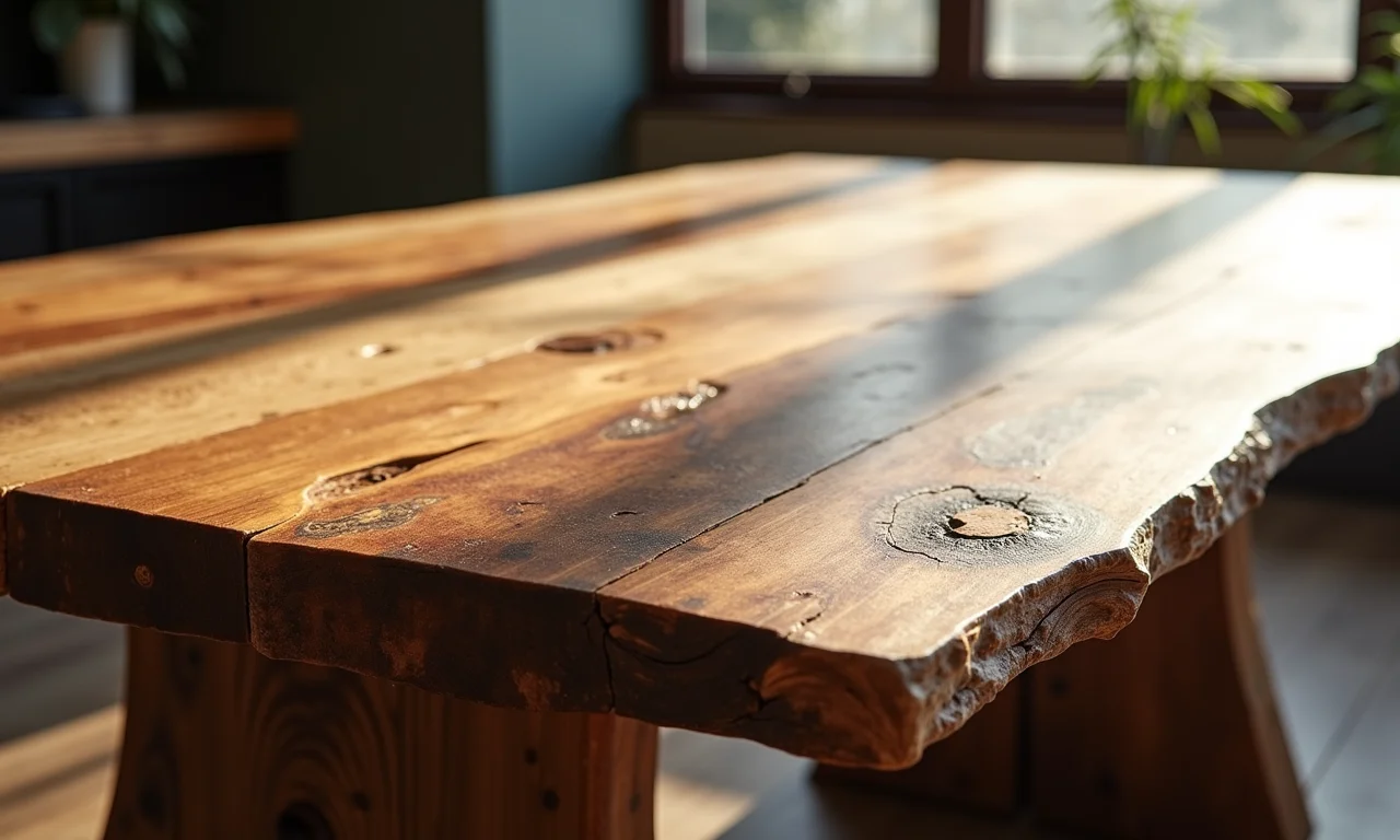 Detalhe da textura e durabilidade de uma mesa de demolição.