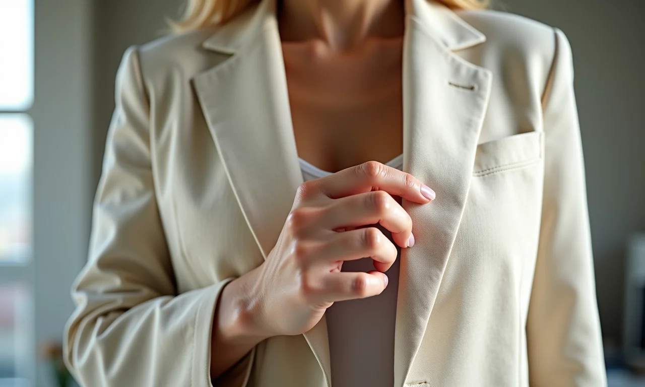 Detalhe da textura leve e fresca de um blazer de linho feminino.