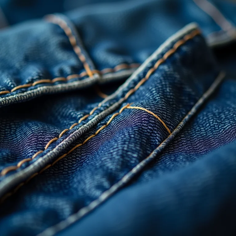 Detalhe de bordado em ponto atrás em jeans.