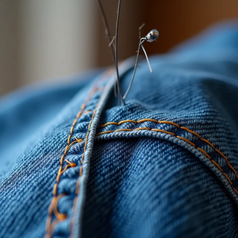 Detalhe de bordado ponto atrás em jeans