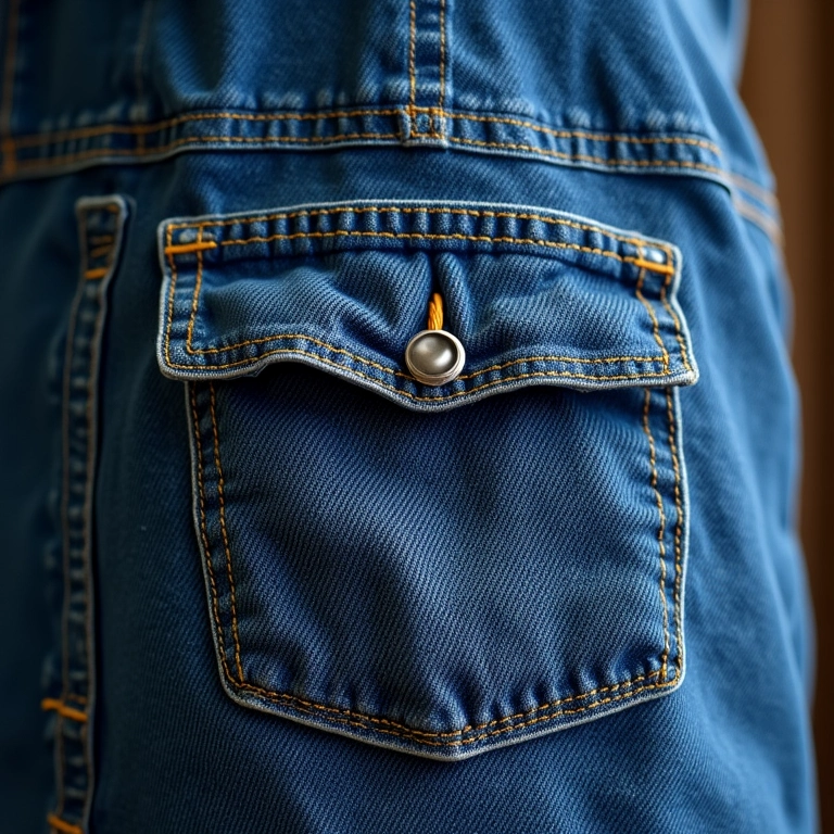 Detalhe de um colete jeans despojado e versátil.