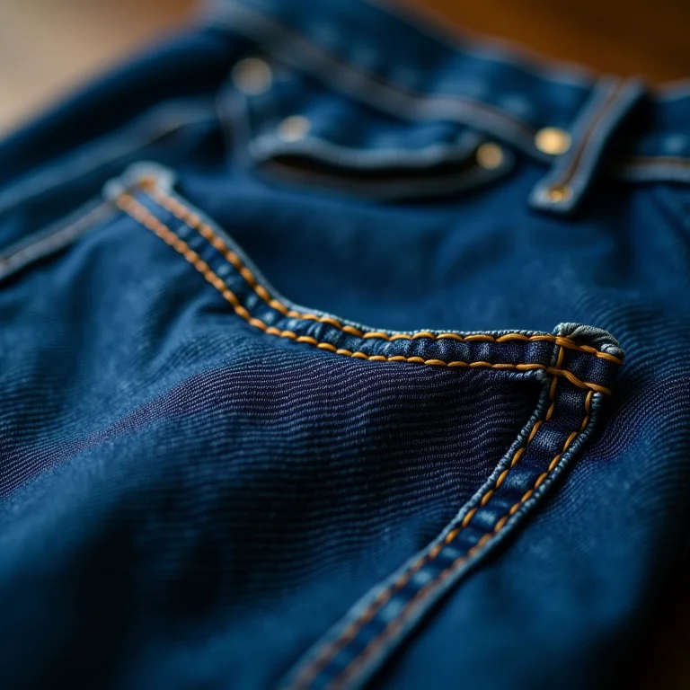 Detalhe do ponto atrás em bordado no jeans