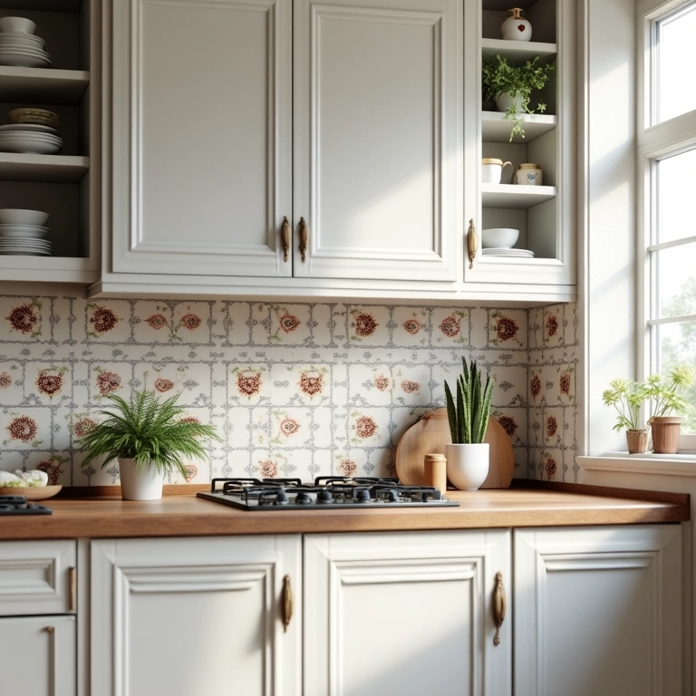 Detalhes decorativos com azulejos portugueses na cozinha.
