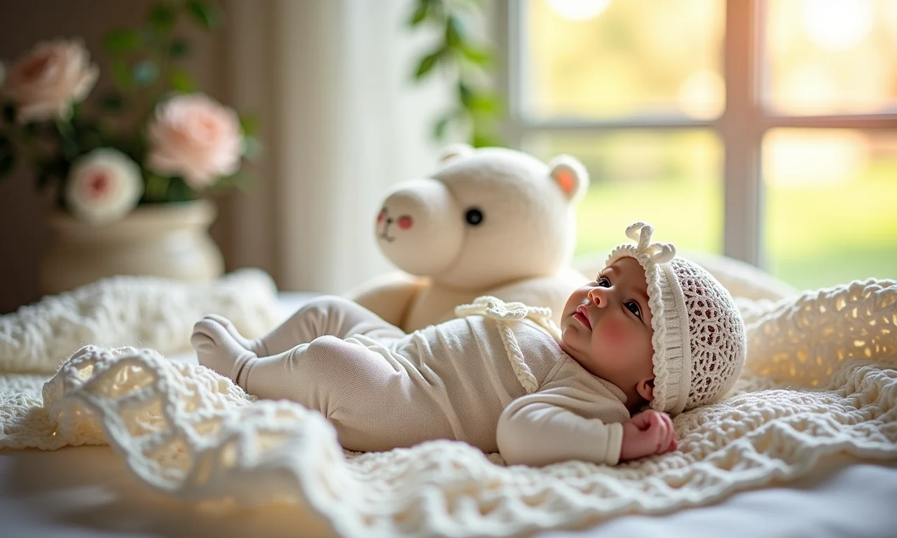 Detalhes em crochê e tricô na decoração de batizado, com toque artesanal e aconchegante.