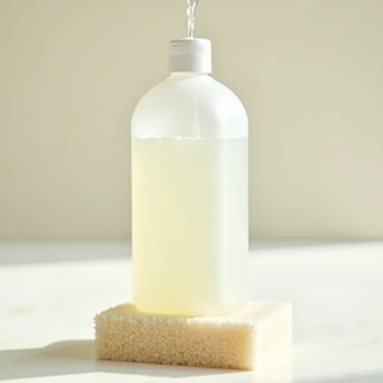 Detergente neutro sendo despejado em esponja macia.