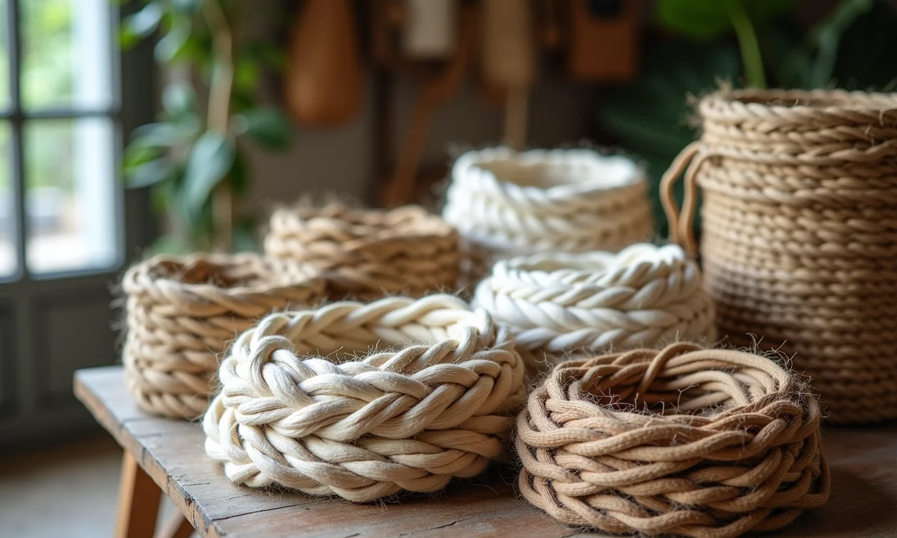 Diferentes tipos de fios para bolsas de macramê.