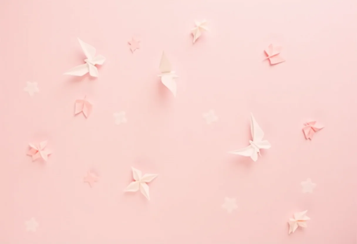 Diversos origamis de animais coloridos em fundo rosa