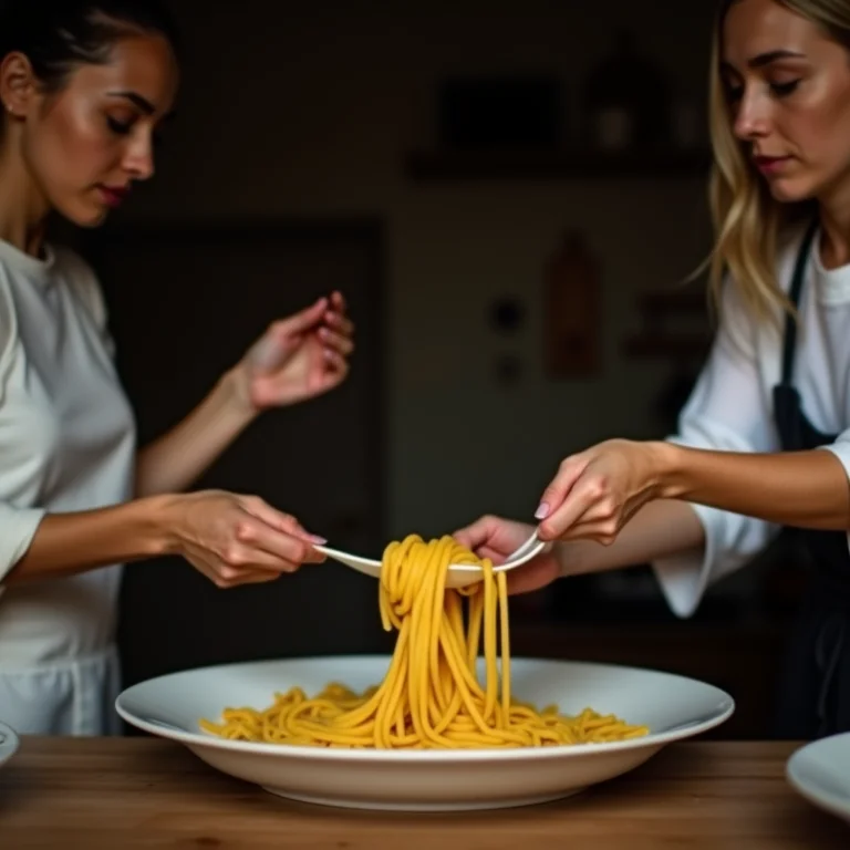 Duas amigas diversas preparando massa caseira em uma cozinha rústica.
