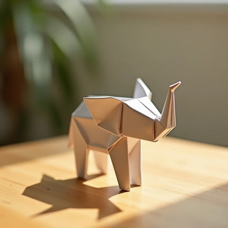 Elefante de origami em mesa de madeira