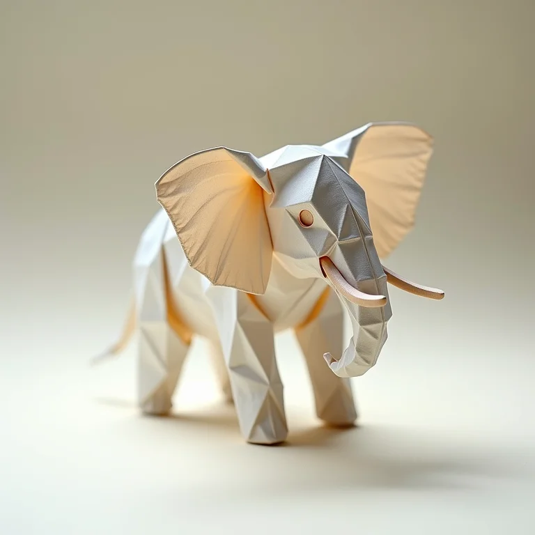 Elefante delicado feito com origami em papel texturizado.