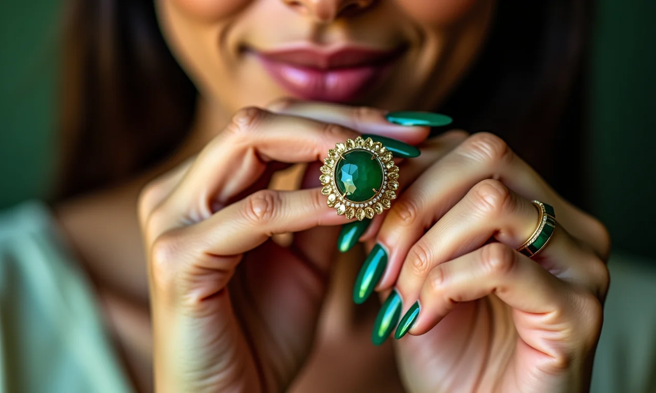 Elegância do esmalte verde esmeralda.