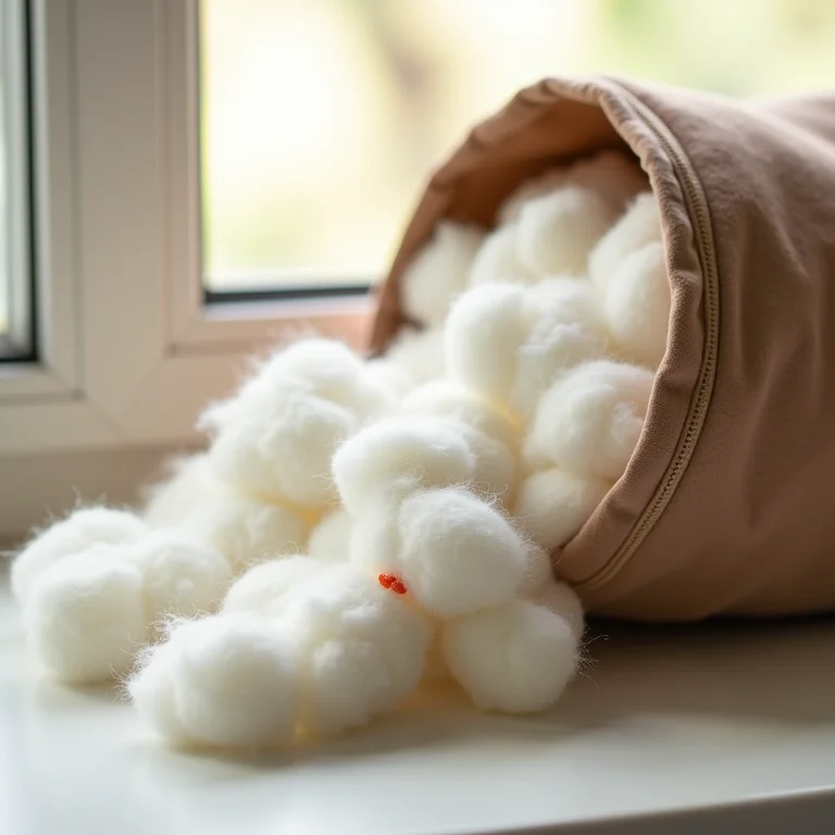 Enchimento de fibra siliconada com um chaveiro de feltro parcialmente preenchido ao lado