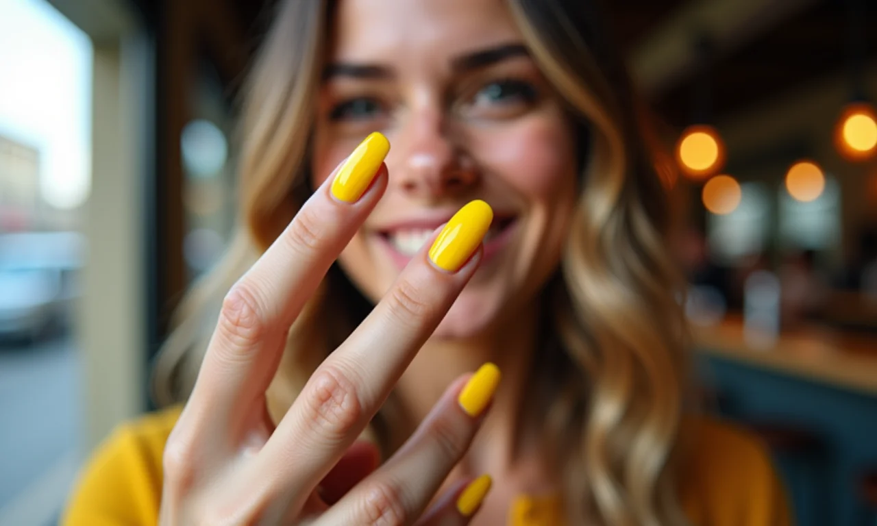 Esmalte amarelo iluminado e alegria.