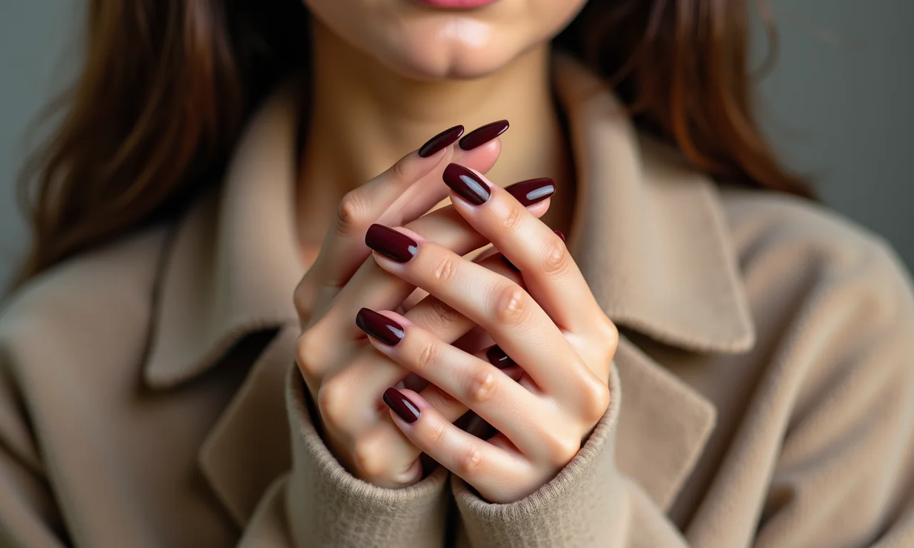 Esmalte marrom combinando com roupa.