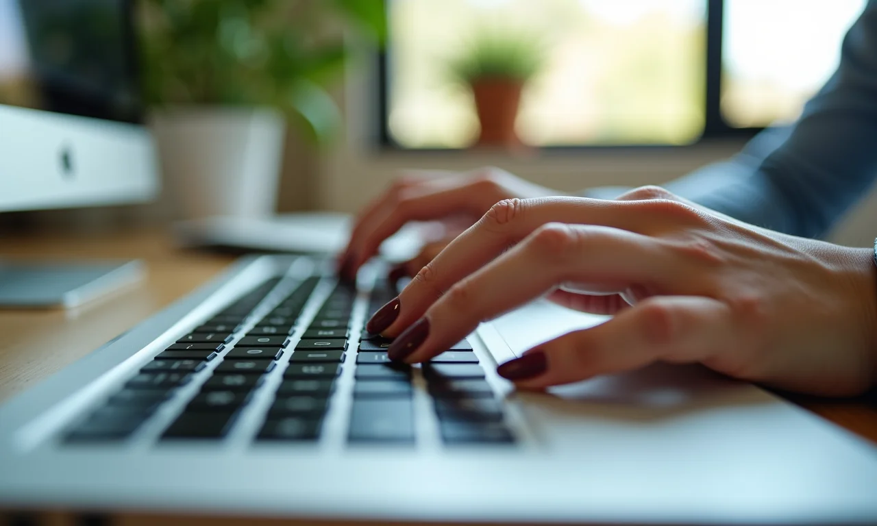 Esmalte marrom no ambiente de trabalho.