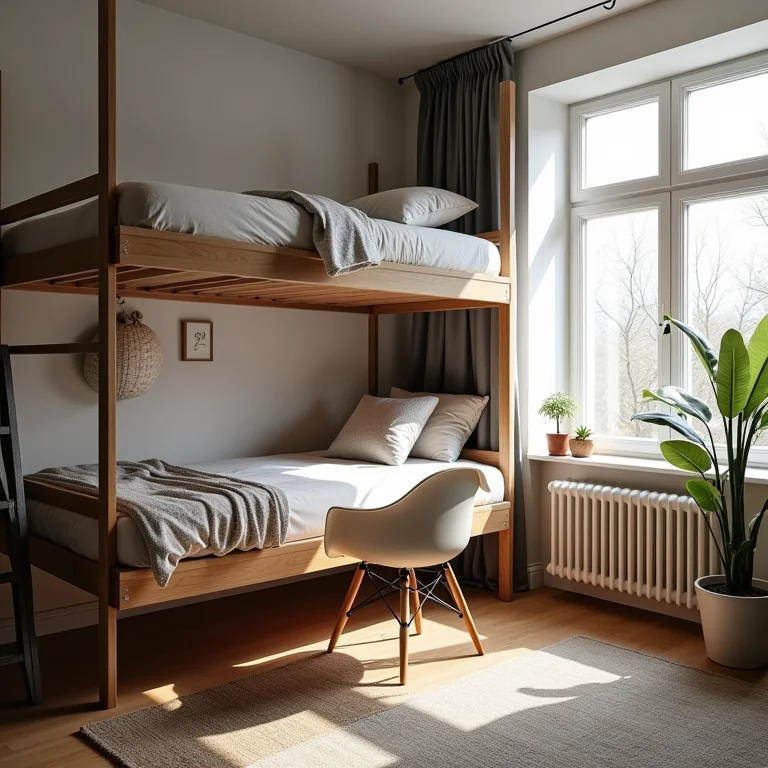 Espaço embaixo da cama suspensa transformado em home office