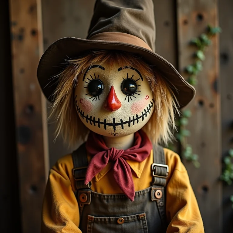 Espantalho divertido em um cenário rústico