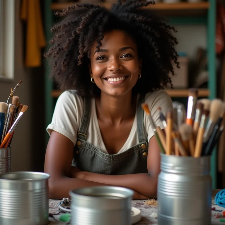 Especialista dando dicas de decoração com latas