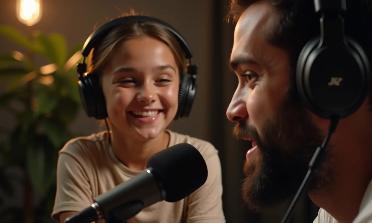 Especialista dando dicas sobre como manter relacionamentos entre irmãos em um podcast.