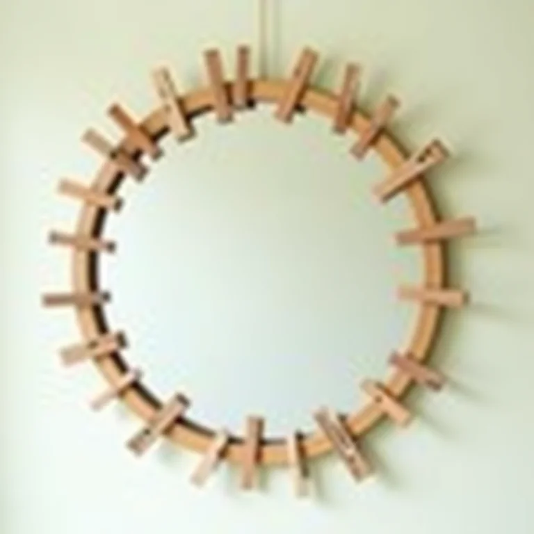 Espelho decorado com prendedores de roupa.