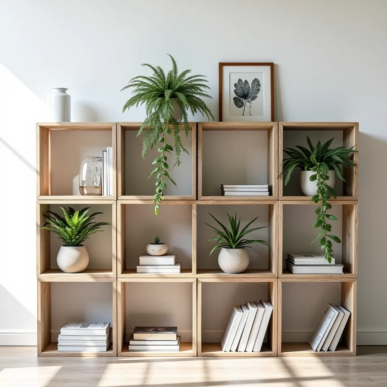 Estantes e nichos criados com caixotes de feira pintados