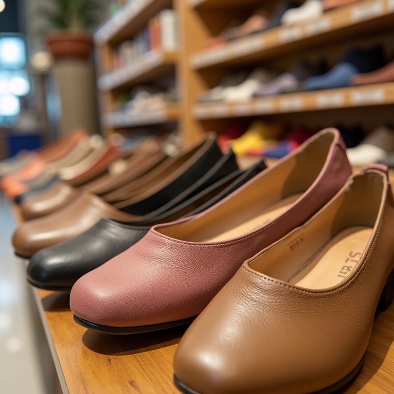 Exposição de sapatilhas Moleca demonstrando conforto e variedade em loja bem iluminada.