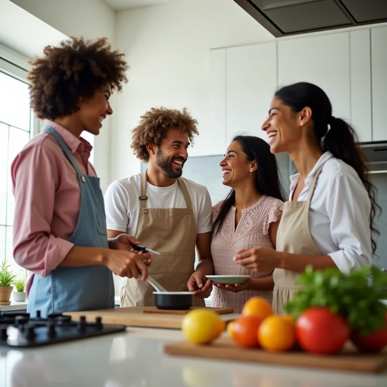 Família cozinhando junta, representando harmonia e responsabilidade