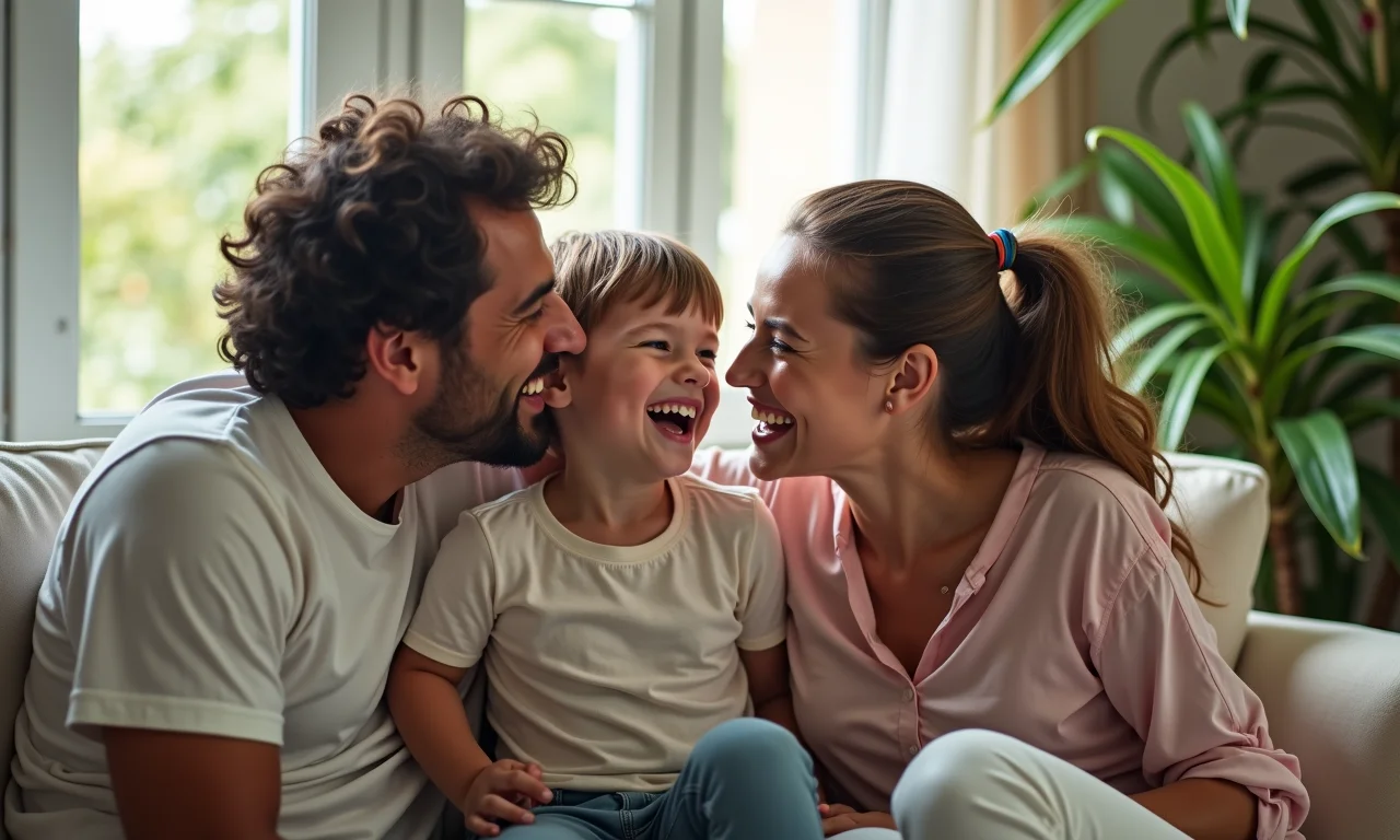 Família de Leão rindo junta em lar brasileiro.