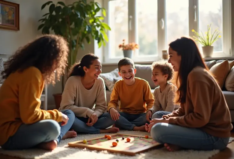 Família se divertindo junta em casa