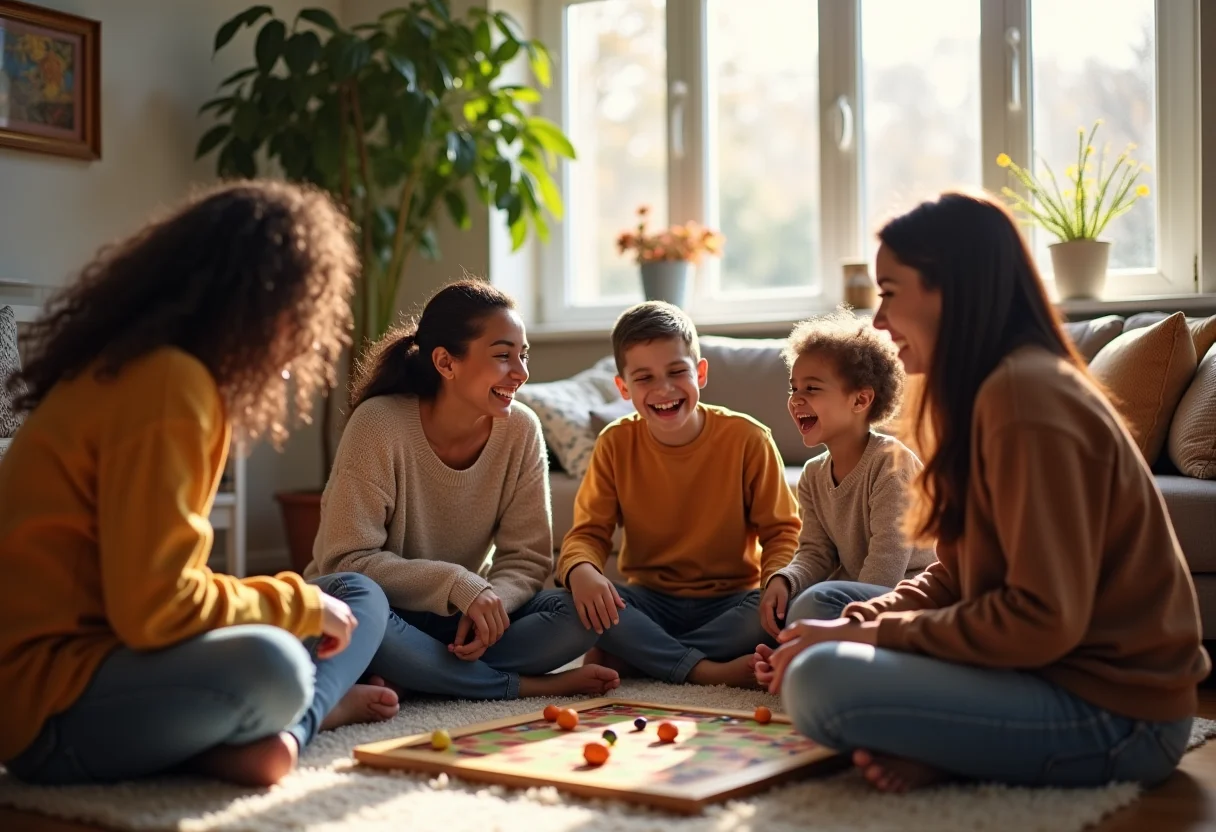 Família se divertindo junta em casa