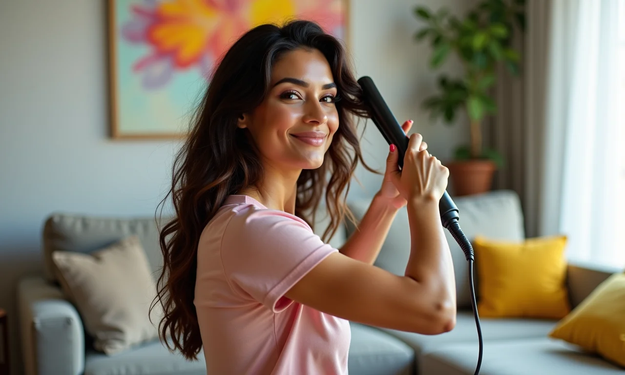 Fazendo babyliss ou ondas largas no cabelo.