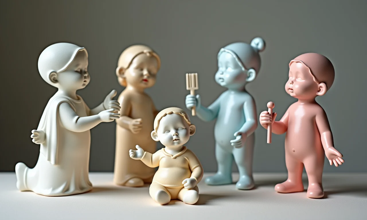 Figuras de cerâmica fria pintadas com diferentes tintas.