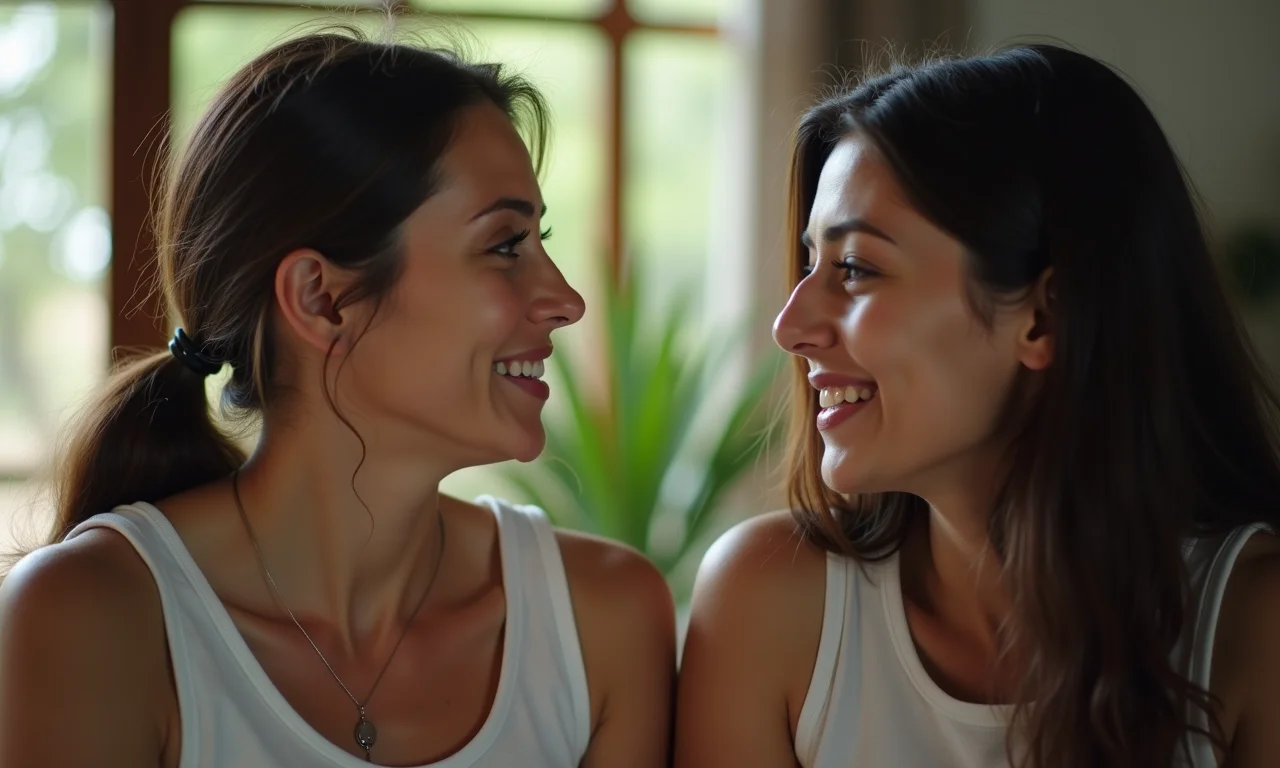 Filha estabelecendo limites com a mãe de forma calma e respeitosa.