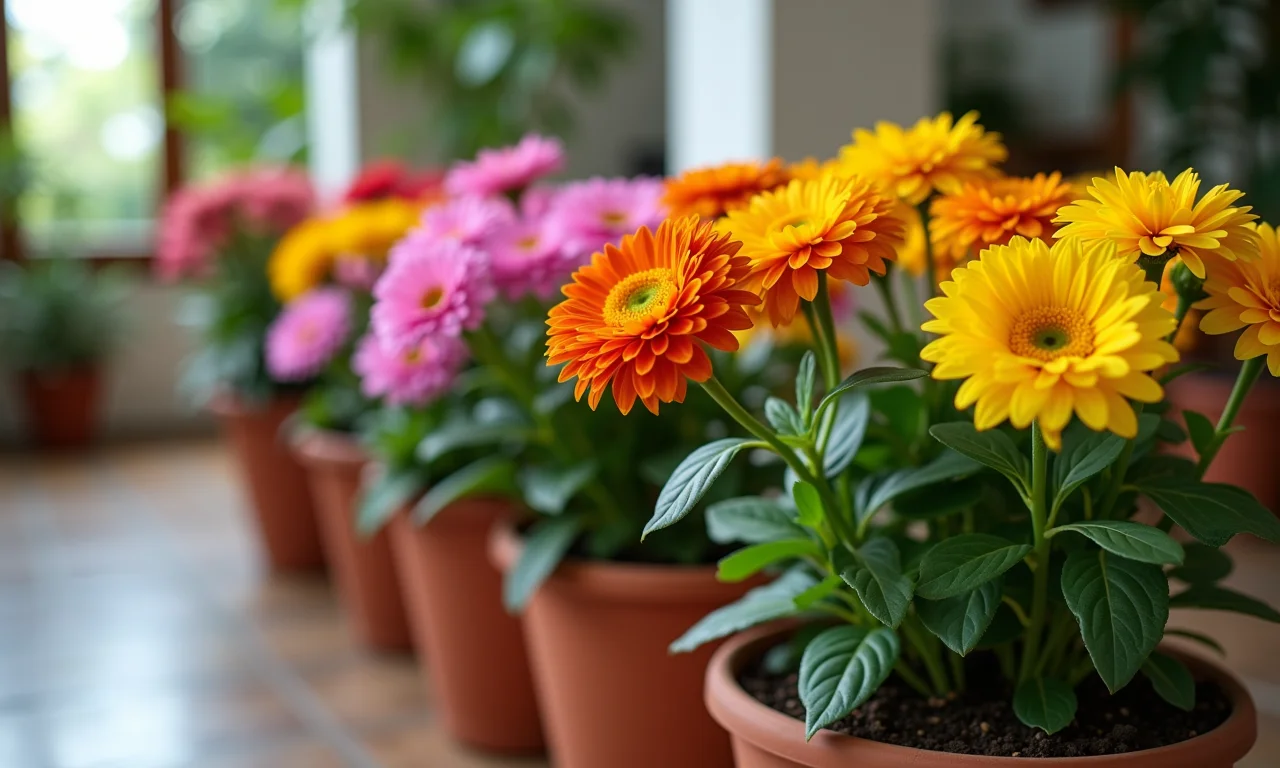 Flores coloridas em vasos decorando uma casa brasileira.