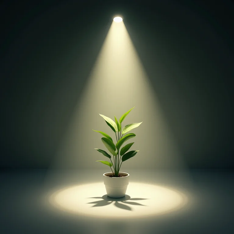 Foco de luz único em planta com sombras dramáticas
