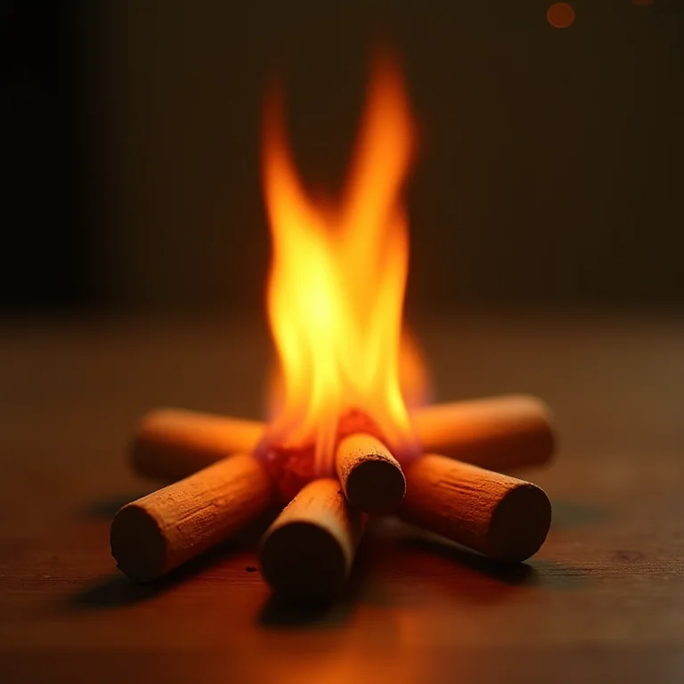 Fogueira cenográfica feita com palitos de picolé para decoração de São João