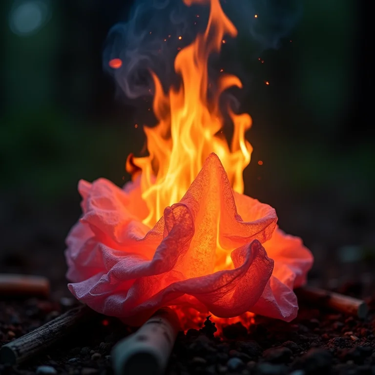 Fogueira de papel crepom com chamas coloridas
