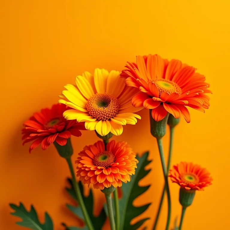 Fotografia still life de flores laranjas em tons quentes.